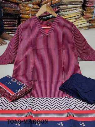 Beautiful Maslin Maroon Kurti Suit Set With Digital Print