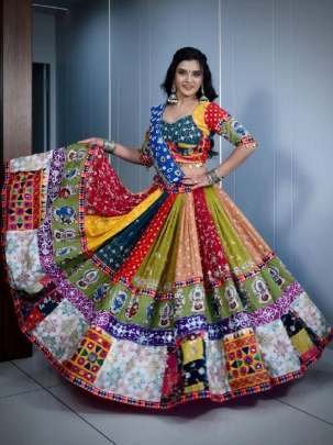 Beautiful Multi Colour Navratri Lehenga With Real Mirror Work