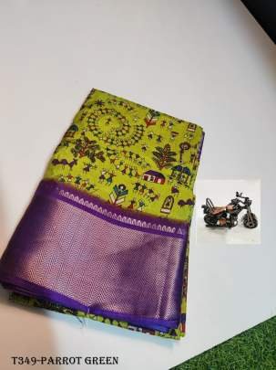 Beautiful  Parrot Green Dola Silk Saree