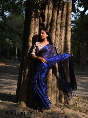 Beautiful Party Wear Soft Crush Tissue Blue Saree 