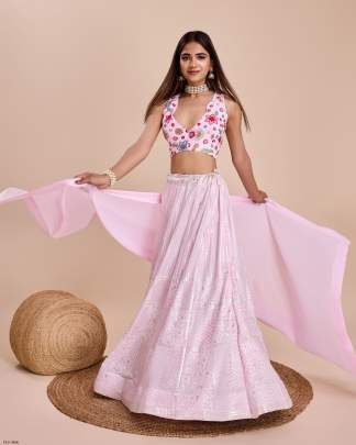 Beautiful Pink Georgette Lehenga Choli With Semi Stitched