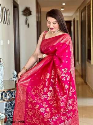 Beautiful Pink Pallu Banarasi Raw Silk Saree With Tassels