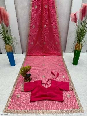 Beautiful Pink Tibby Silk Saree With Digital Print