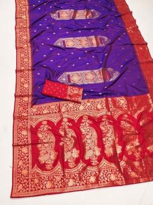 Beautiful Pure Banarasi Silk Purple Saree