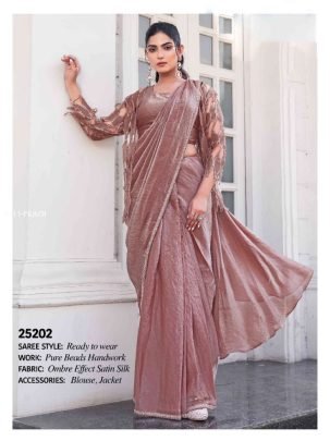 Beautiful Ready To Wear Peach Saree With Jacket 
