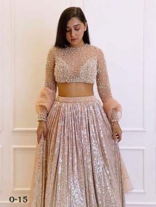 Beautiful Satin Silk Cream Padding Lehenga With Sequence Work