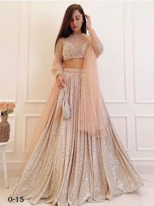 Beautiful Satin Silk Cream Padding Lehenga With Sequence Work