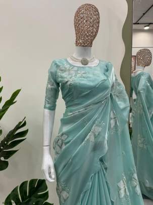 Beautiful Sky Blue Jimmy chu Saree