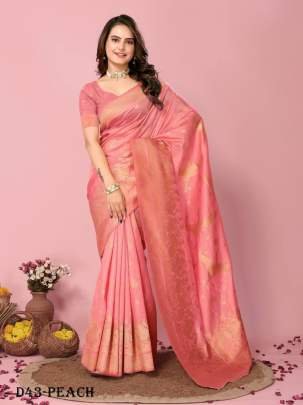 Beautiful Soft Dola Silk Peach Saree with Animal Motif