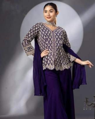 Beautiful  Three Piece Suit  In Purple Color