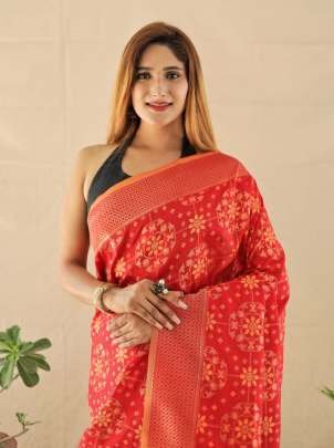 Beautiful Tomato Red Handloom Soft Silk Weaving Sarees