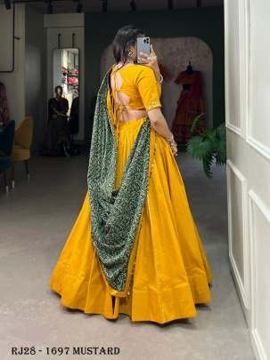 Beautiful Traditional Gamthi Mirror Work Mustard Lehenga Choli