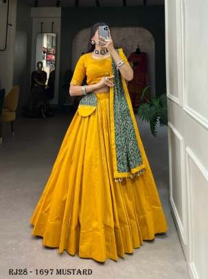 Beautiful Traditional Gamthi Mirror Work Mustard Lehenga Choli