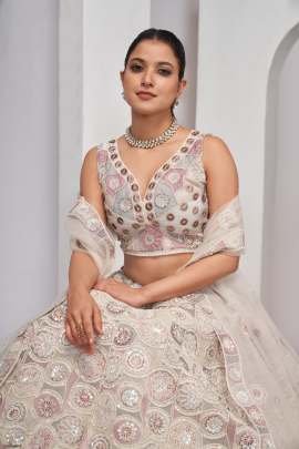 Beautiful  White Soft Net Lehenga Choli For Women