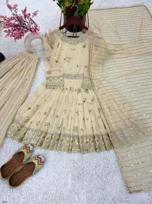 Beautiful Women Cream Sharara Suit With Heavy Embroidery Work