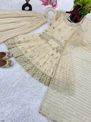 Beautiful Women Cream Sharara Suit With Heavy Embroidery Work