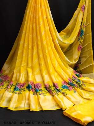 Beautiful Yellow Color Lightweight Pure Moss Georgette Sarees