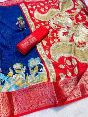 Beautifull Dola Silk Dark blue With Red Pallu Saree