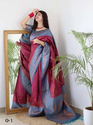 Beautifull Pink Magenta and Firozi Banarasi Soft Silk Saree