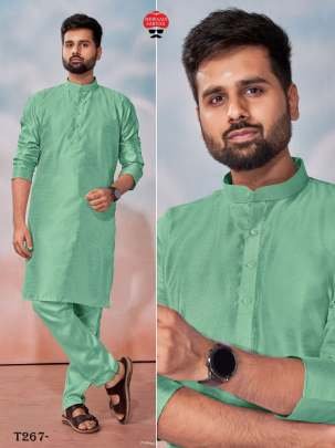 Best Mens Wear Collection Sea Green Banglori Silk Kurta Polo Pant Set