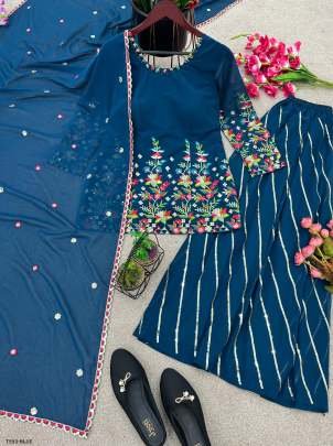 Best Party Wear Work Blue Georgette Palazzo Suit