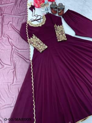 Best Quality Embroidered Work Maroon Gown