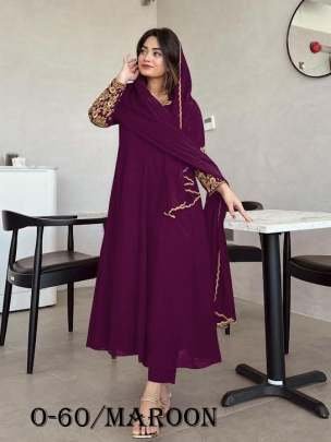 Best Quality Embroidered Work Maroon Gown