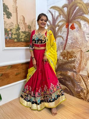Best Rate Gujju Pink Lehenga For Navratri 
