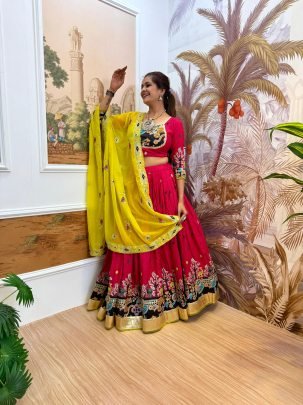 Best Rate Gujju Pink Lehenga For Navratri