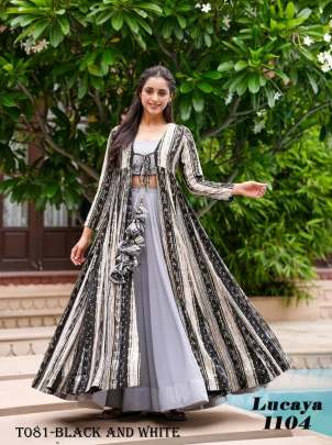 Black And white Combination Rayon Georgette Skirt Set With Dupatta