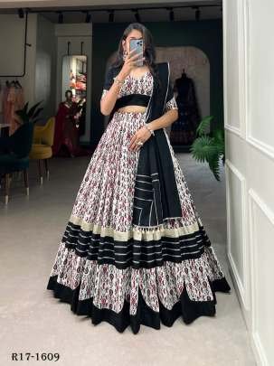 Black And White Traditional Navaratri Pure Cotton Lehenga Choli