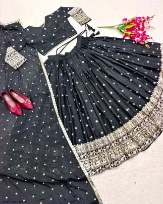 Black Color Sequence Embroidery Work Lehenga Choli With Dupatta