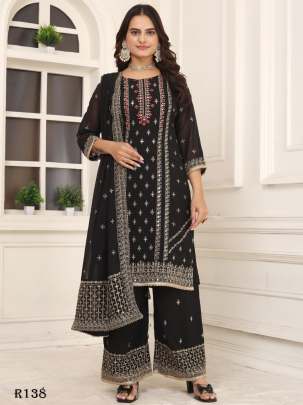 Black Designer Georgette Suits With Embroidery Work