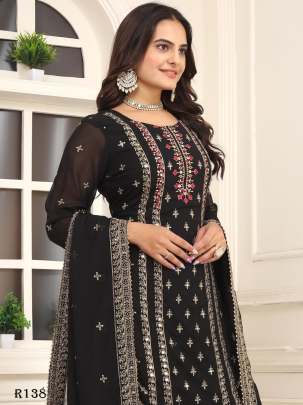 Black Designer Georgette Suits With Embroidery Work