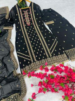 Black Designer Georgette Suits With Embroidery Work