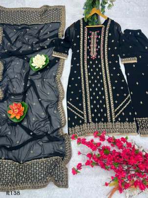 Black Designer Georgette Suits With Embroidery Work