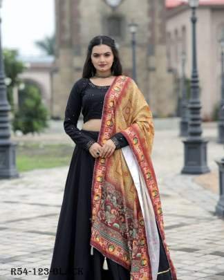 Black Digital Printed Muslin Cotton Lehenga Choli