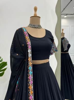 Black Georgette 9mm Sequence Navratri Chaniya Choli