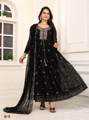 Black Georgette Sequence Work Ready Made Suit 