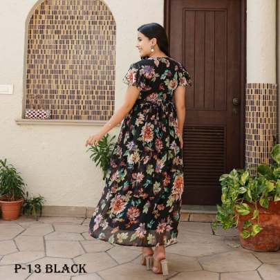 Black Flower Print One Piece Maxi Dress