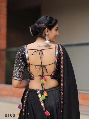 Black Navaratri Special Real Mirror Work Lehenga Choli With Digital Printed