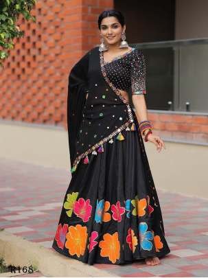 Black Navaratri Special Real Mirror Work Lehenga Choli With Digital Printed