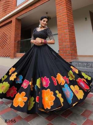 Black Navaratri Special Real Mirror Work Lehenga Choli With Digital Printed