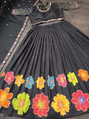 Black Navaratri Special Real Mirror Work Lehenga Choli With Digital Printed