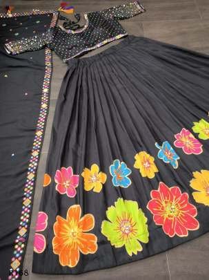 Black Navaratri Special Real Mirror Work Lehenga Choli With Digital Printed