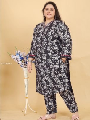 Black Plus Size Comfortable Ethnic Wear 3Pice Set 