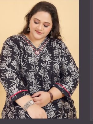 Black Plus Size Comfortable Ethnic Wear 3Pice Set