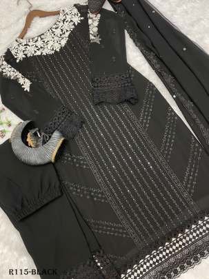 Black Trending Sequence Readymade Designer Suits With Pent And Georgette Dupatta