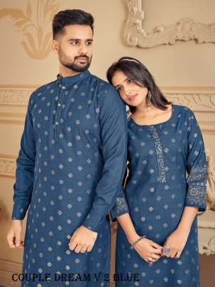 Blue Couple Dream V 2 Pure Cotton Kurta With Payjama