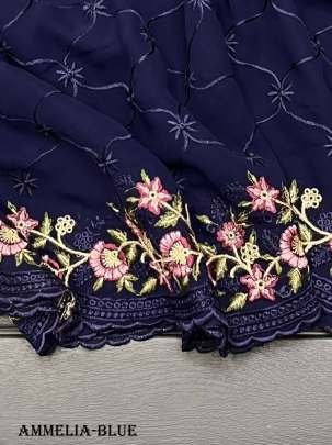 Blue Designer Pure Georgette Saree With Cut Work